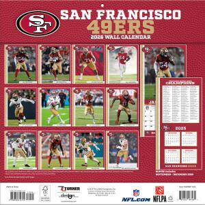 NFL Kalender Wandkalender 2026 30x60cm San Francisco 49ers